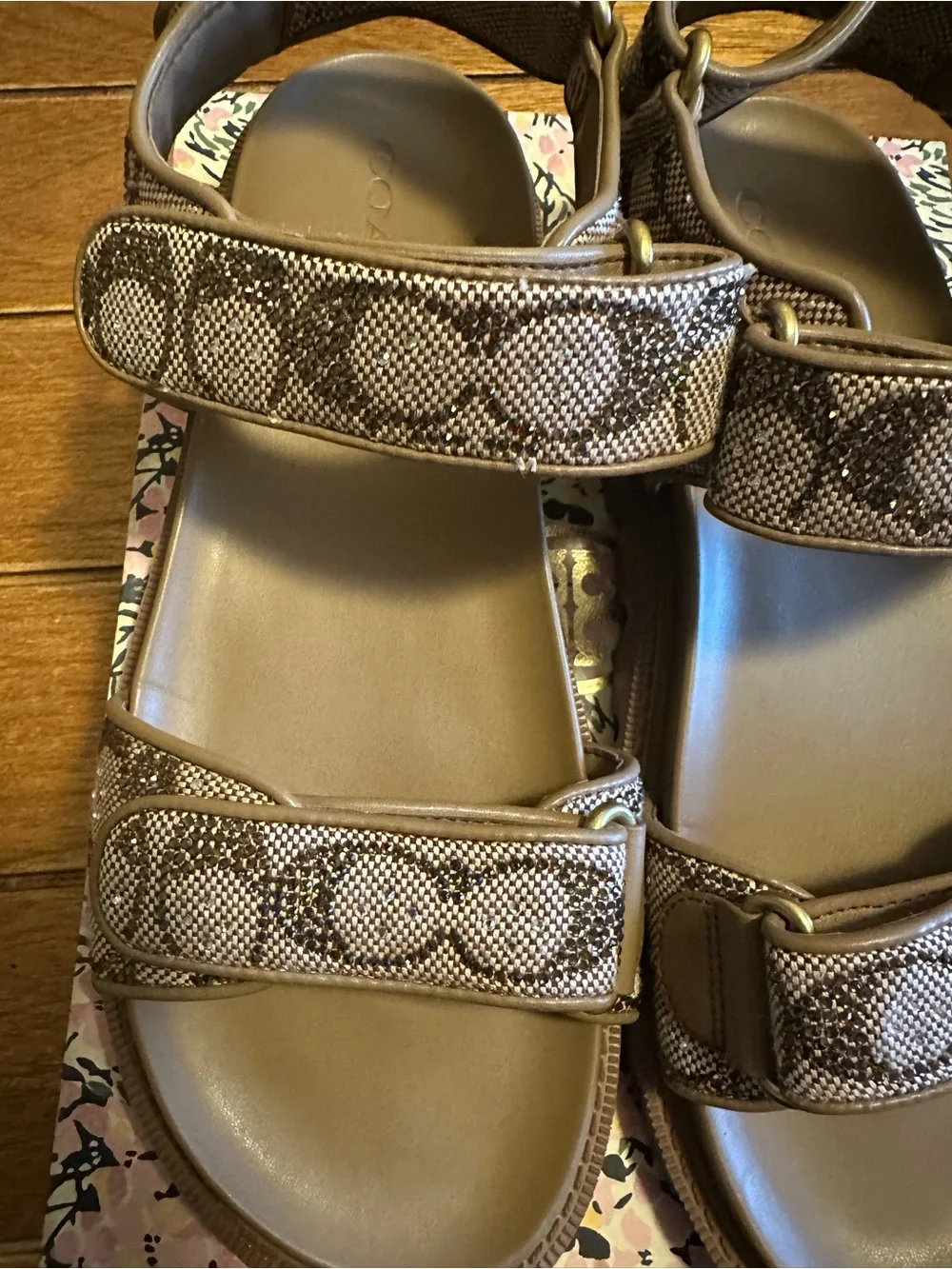 Coach Brown Snake-Print Velcro Comfort Sandals